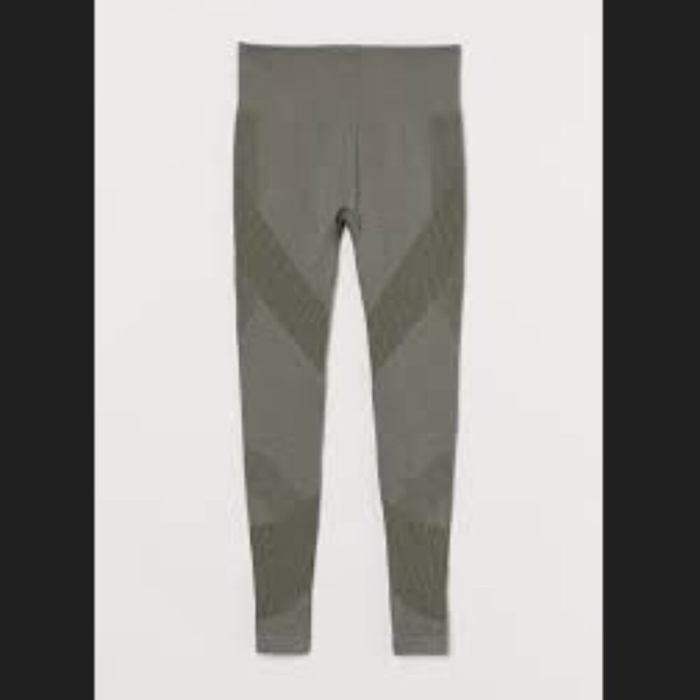H&M Sport Contour High Waisted Seamless Leggings - Large in Khaki Green Marl